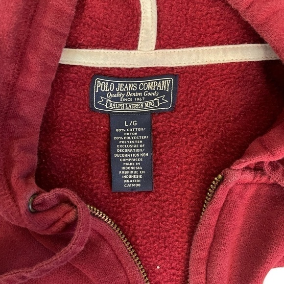 Well-loved Ralph Lauren wine red hoodie sweatshirt, size large. - Picture 9 of 11